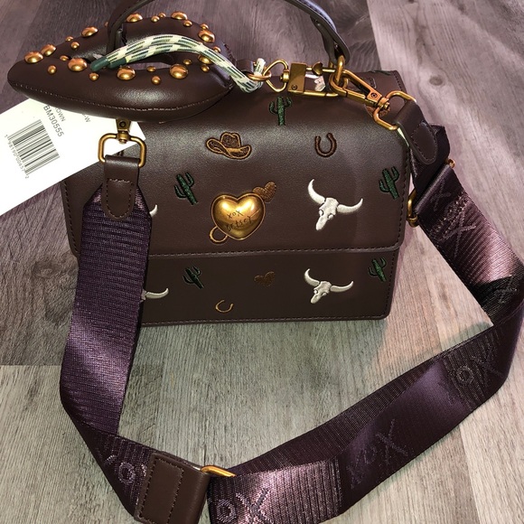 Betsey Johnson Brown Embroidered Western Icons Top Handle Crossbody Bag  NWT - Picture 7 of 16